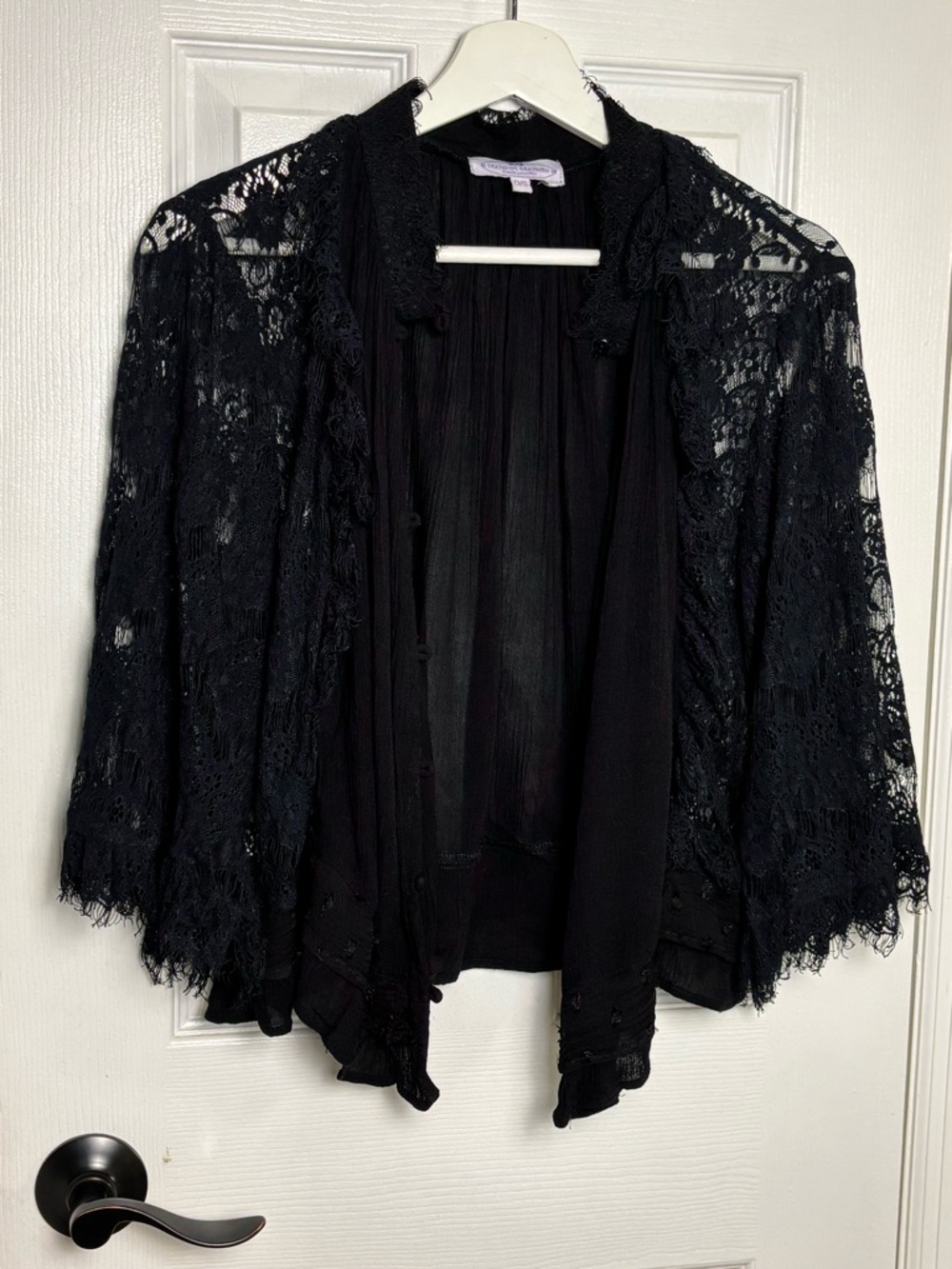 Muche Et Muchette Boho Black Lace Open-Front Women's Top